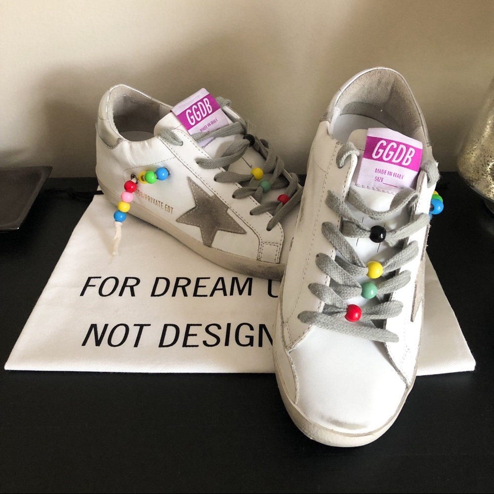 Golden Goose Beaded White Superstars (Size 37)